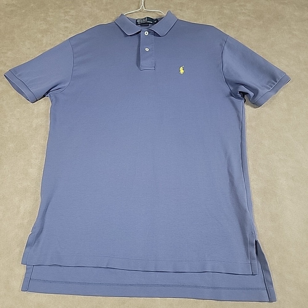 Ralph Lauren Polo Shirt Mens Medium Yellow Pony 100% Cotton Blue Color